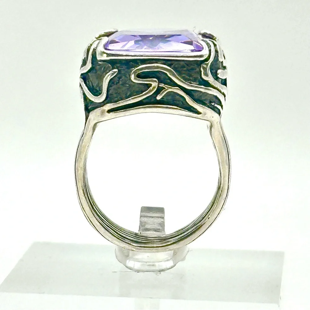 Silpada Retired Vintage R201 Lavender  Sterling Silver & Purple CZ Ring Size 7